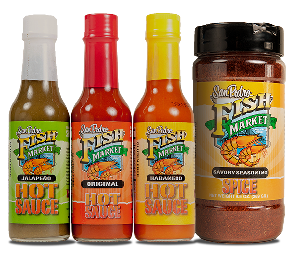 San Pedro Fish signature seasoning and sauces